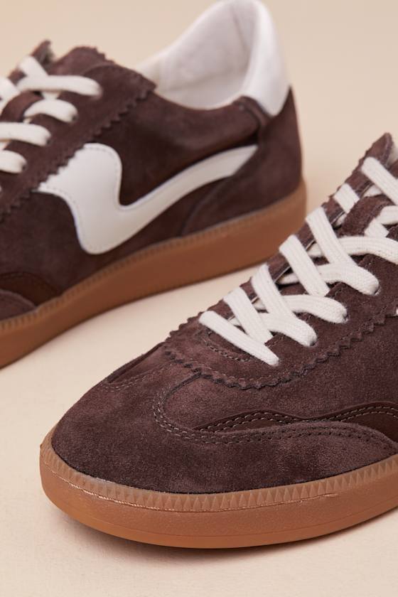 DOLCE VITA NOTICE DARK BROWN SUEDE LEATHER COLOR BLOCK LACE-UP SNEAKERS