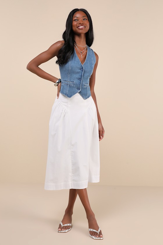 Lulus Coveted Appeal Medium Wash Denim Vest In Blue