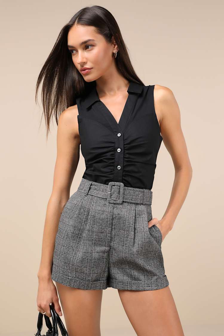 women's high waisted dress shorts Sadie & Sage Houndstooth High Waist Shorts main image 1
