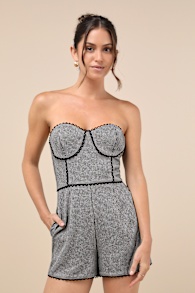 Sophisticated Attitude Grey Houndstooth Strapless Bustier Romper 1