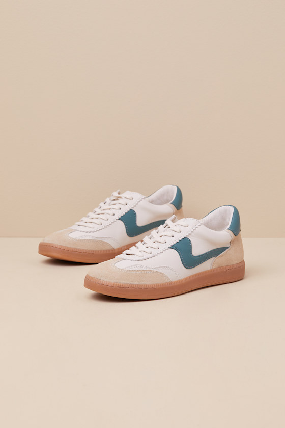 Notice White and Green Leather Color Block Lace-Up Sneakers 3
