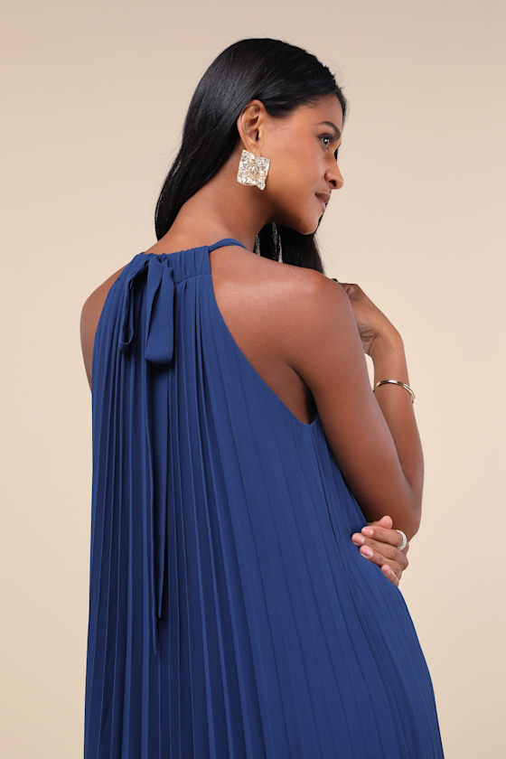 Lulus Exceptionally Elegant Blue Pleated Chiffon Maxi Dress In Blue