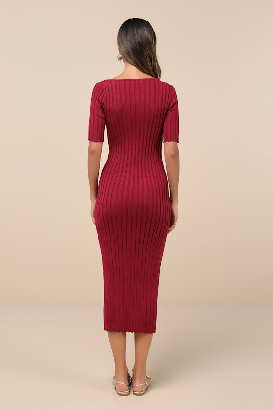 Lulus Flattering Aura Berry Pink Ribbed Asymmetrical Cutout Midi Dress In Berry Pink