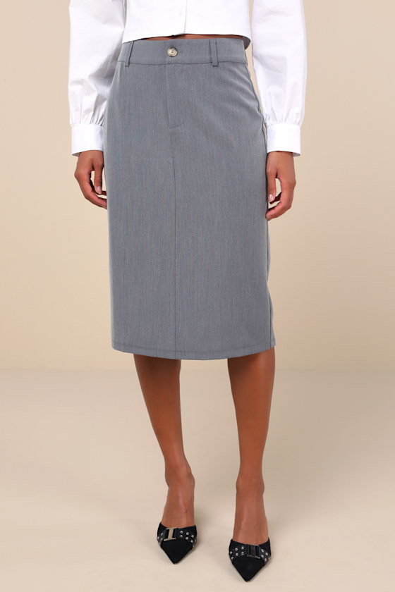 Lulus Unlimited Sophistication Dark Grey High-rise Midi Skirt In Dark Grey