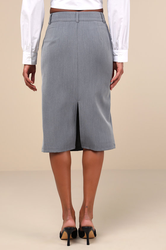Lulus Unlimited Sophistication Dark Grey High-rise Midi Skirt In Dark Grey