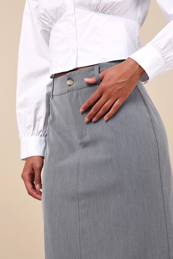 Lulus Unlimited Sophistication Dark Grey High-rise Midi Skirt In Dark Grey