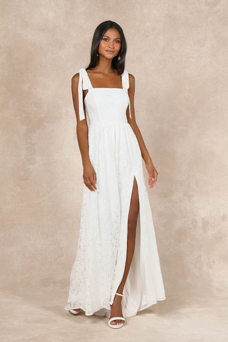 knee length dresses for ladies Smocked Tie Strap Maxi Dress – English Factory main image 1