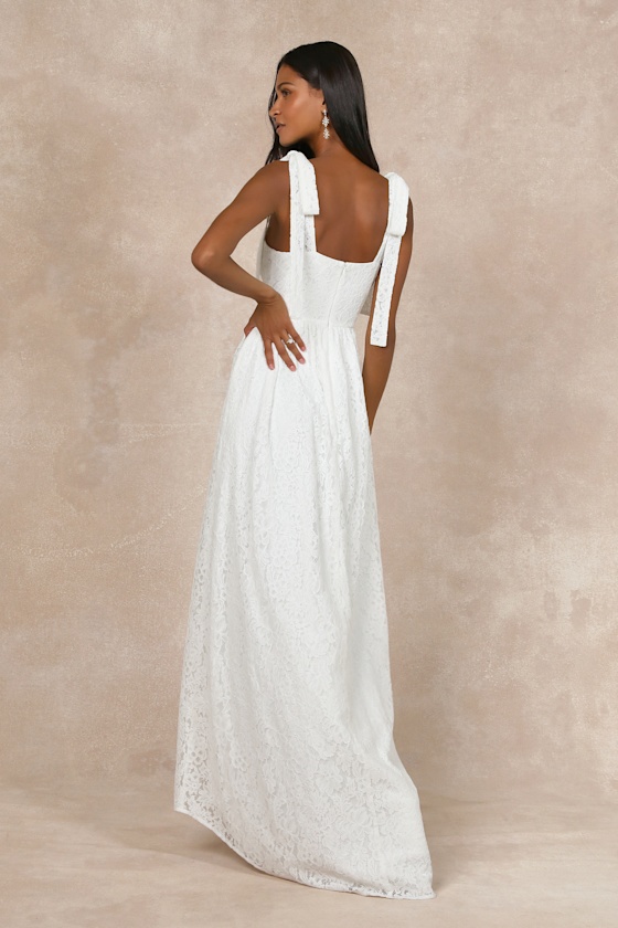Radiant Romance White Lace Tie-Strap Maxi Dress 3