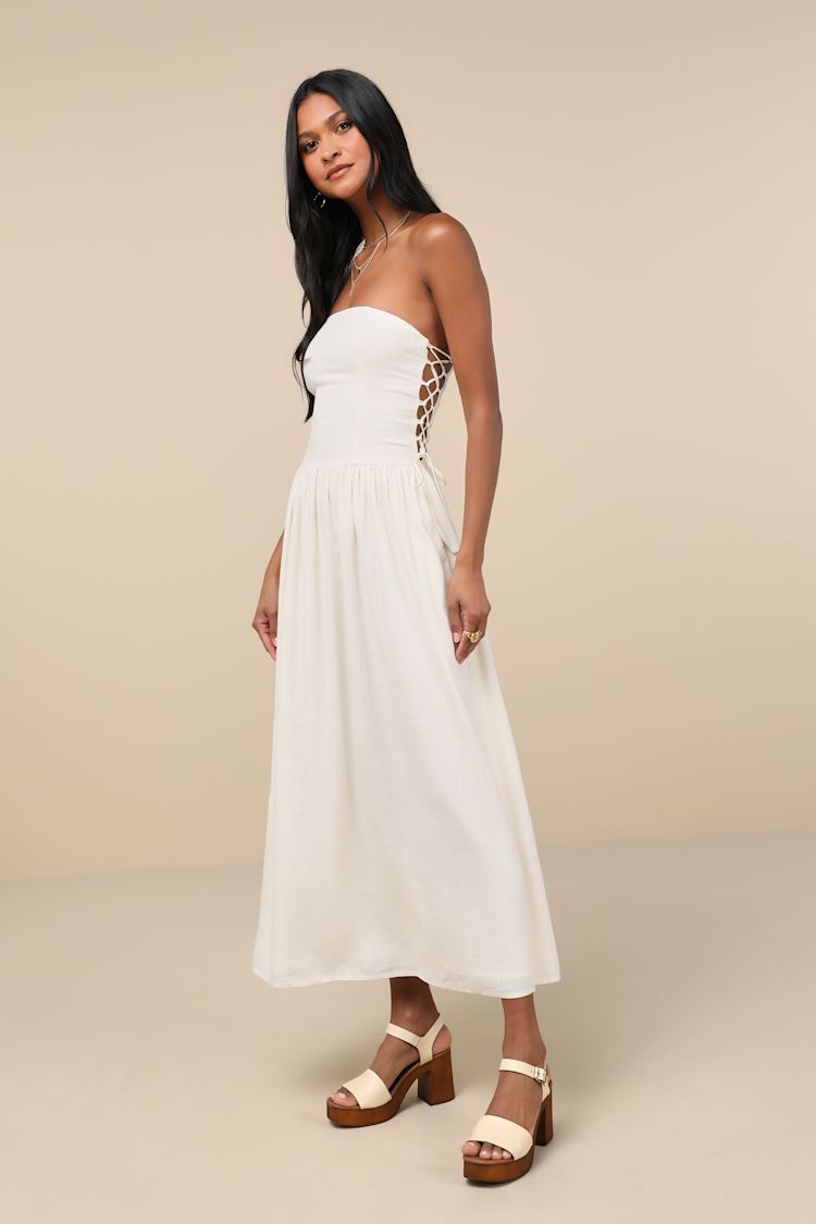 Undeniable Affection Ivory Strapless Maxi Dress With Pockets