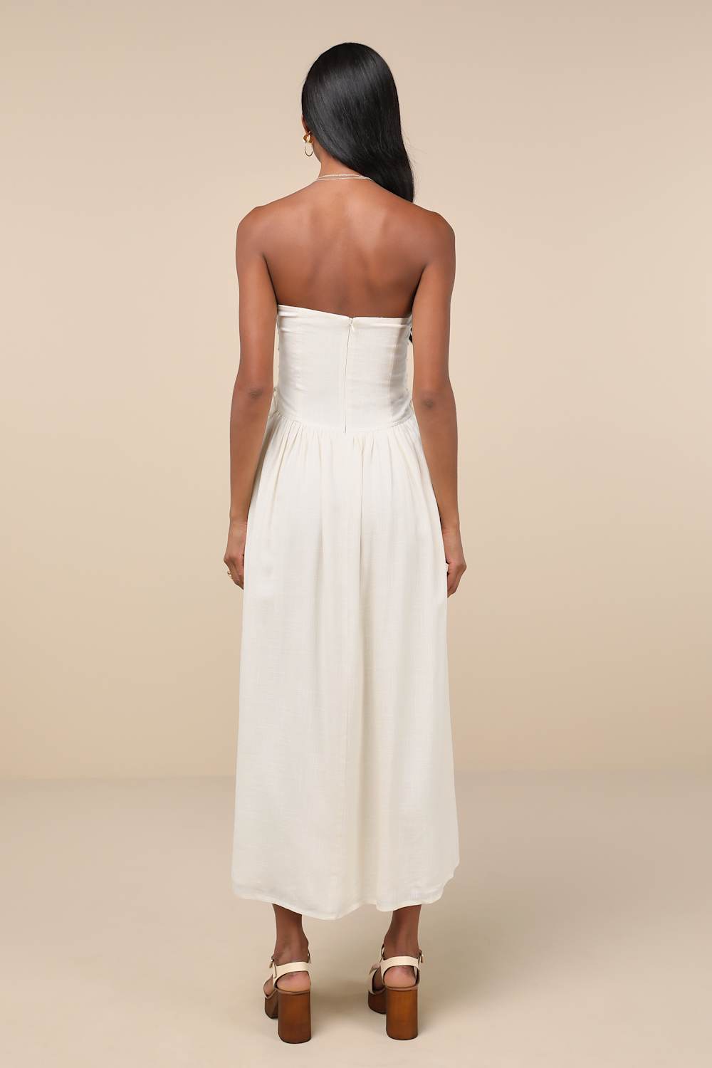 Undeniable Affection Ivory Strapless Maxi Dress With Pockets