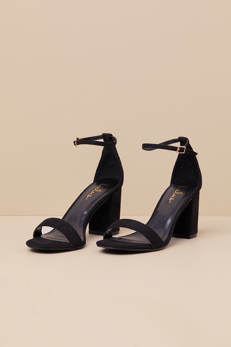 Arylee Black Suede Ankle Strap Heels