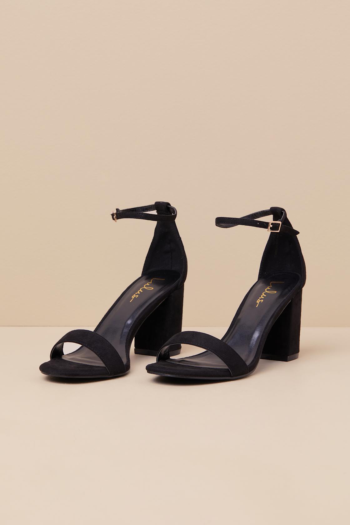 Arylee Black Suede Ankle Strap Heels