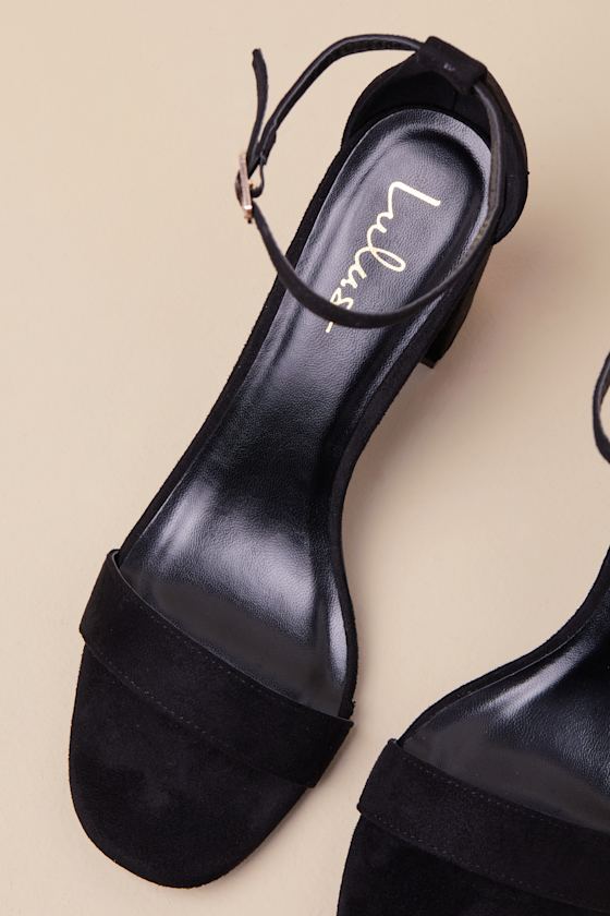 Ankle Strap Sandals - Black Suede Heels - Suede Block Heels - Image 3