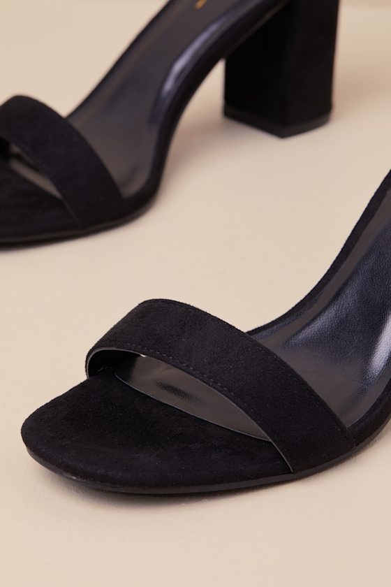 Ankle Strap Sandals - Black Suede Heels - Suede Block Heels - Image 4