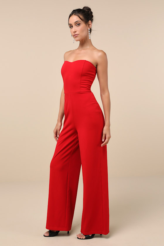 Edith Red Strapless Jumpsuit 7