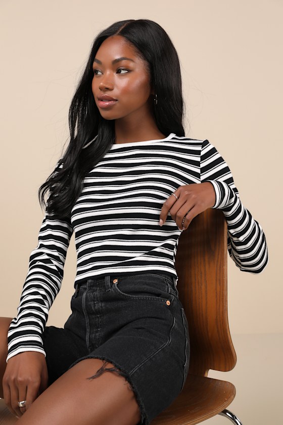 My Favorite Look Black and White Striped Long Sleeve Top 2