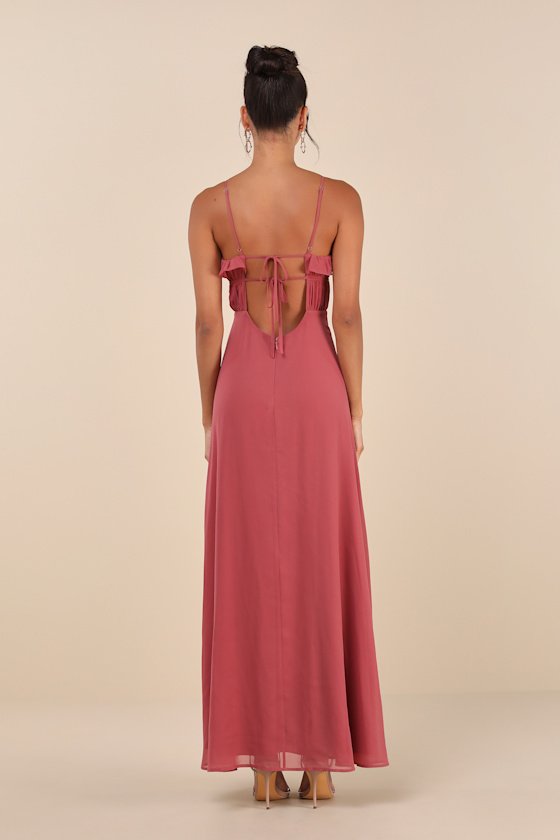 Lulus Exemplary Beauty Rusty Rose Sleeveless Tie-back Maxi Dress In Pink