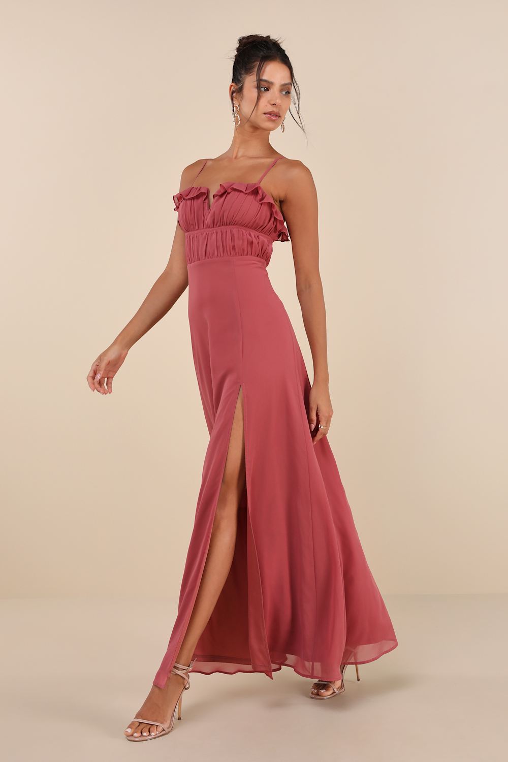 Exemplary Beauty Rusty Rose Sleeveless Tie-Back Maxi Dress