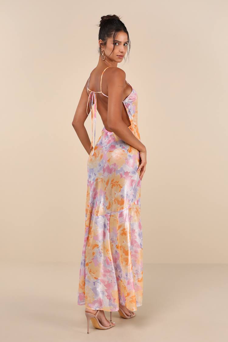 navy blue dress for baby girl Distinctly Flirtatious Multi Floral Sheer Backless Maxi Dress