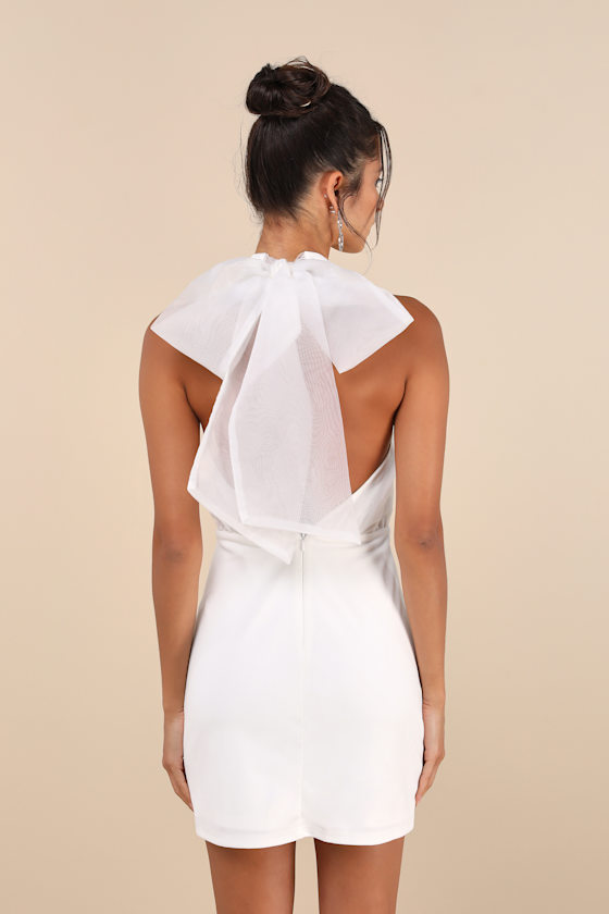 Simply Magnificent White Organza Halter Backless Mini Dress 3