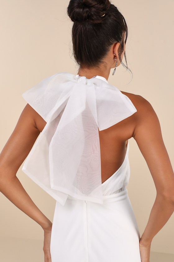 Lulus Simply Magnificent White Organza Halter Backless Mini Dress In White