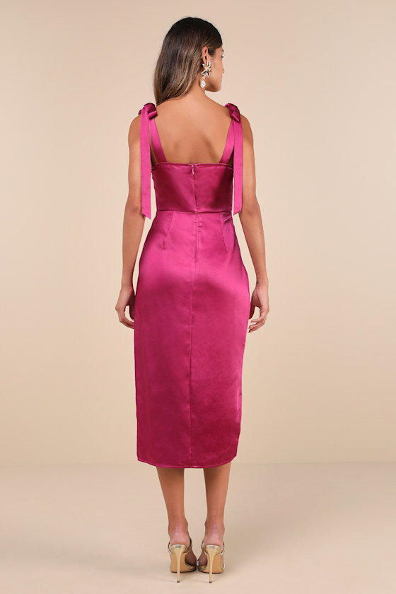 Lulus Graceful Sophistication Magenta Satin Tie-strap Midi Dress In Magenta