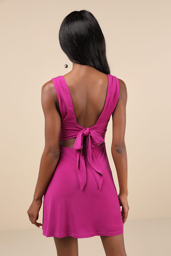 Lulus Sweetheart Glam Magenta Slinky Knit Tie-back Mini Dress In Magenta