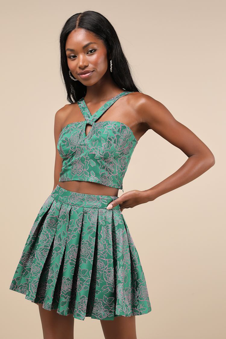 Green and Pink Floral Skirt - Pleated Mini Skirt - Pleated Skirt - Lulus