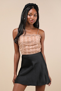 Coquette Cuteness Blush Pink Polka Dot 3D Rosette Mesh Cami Top 1