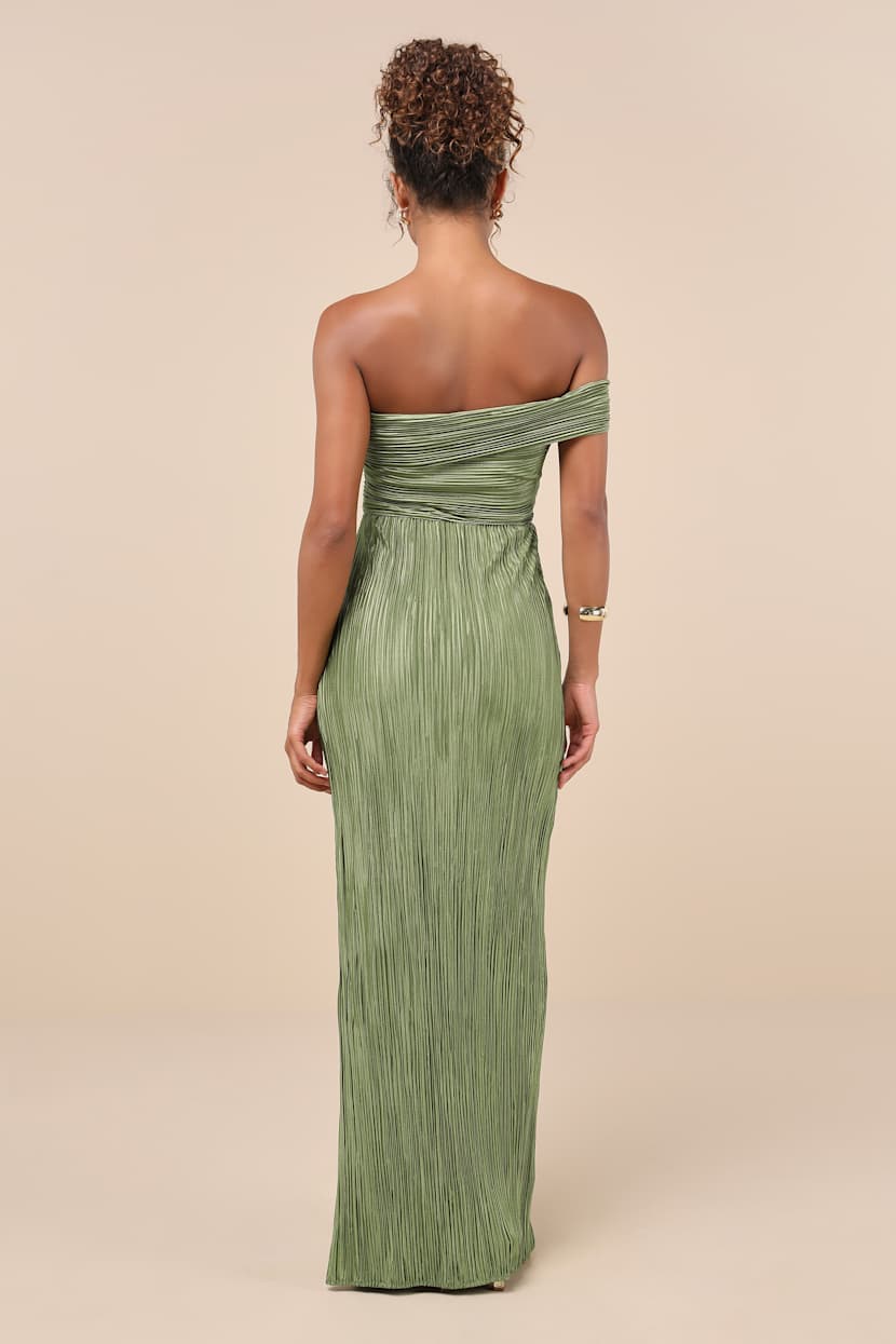 pastel olive green dress Plisse One-Shoulder Maxi | Womens | Small (Available in XXL, XS, M, L, XL) | 100% Polyester | Lulus Elegant_Dress