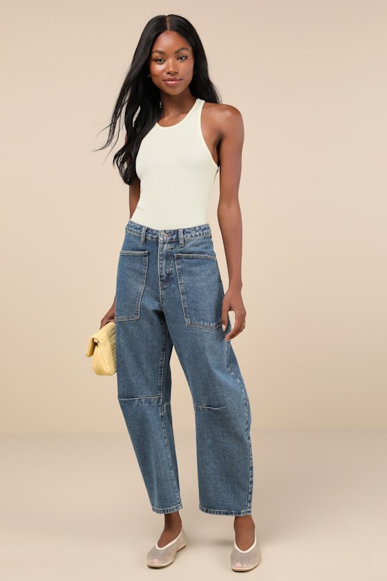 Haniel Medium Wash High-Rise Barrel Jeans 1