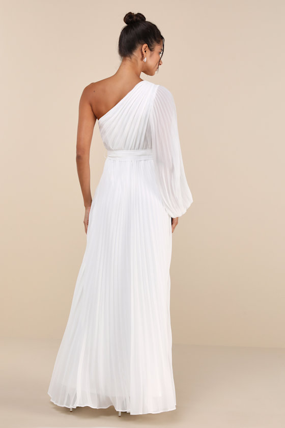 Lulus Divine Charm White Pleated One-shoulder Maxi Dress In White
