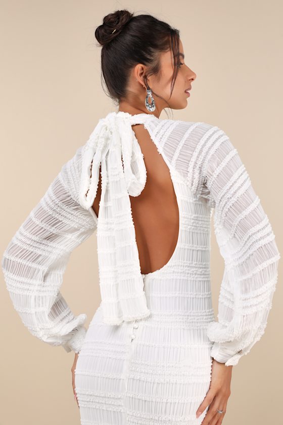 Lulus Exemplary Romance White Textured Backless Trumpet Hem Maxi Dress In White