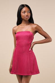 Stunning Reputation Shiny Magenta Mini Dress With Pockets