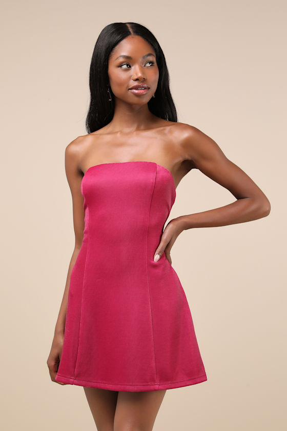 Stunning Reputation Shiny Magenta Mini Dress With Pockets 1