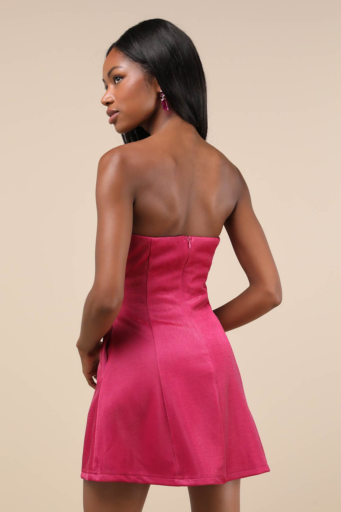 Stunning Reputation Shiny Magenta Mini Dress With Pockets