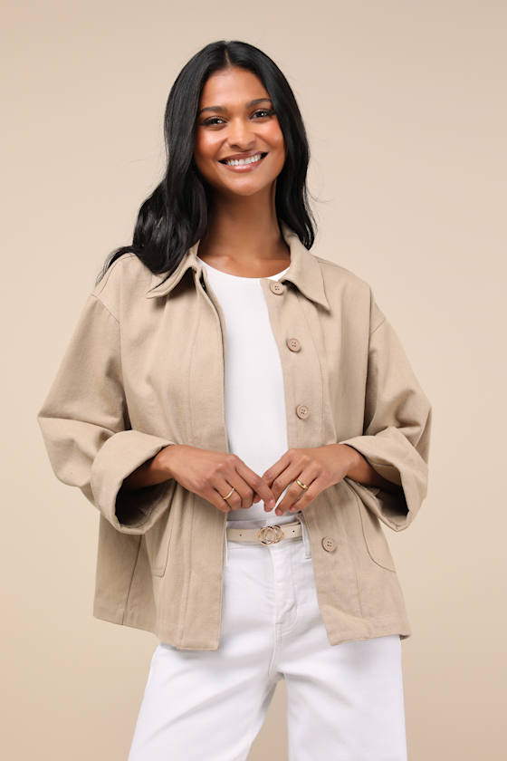 Effectively Cute Taupe Twill Cotton Chore Jacket 2