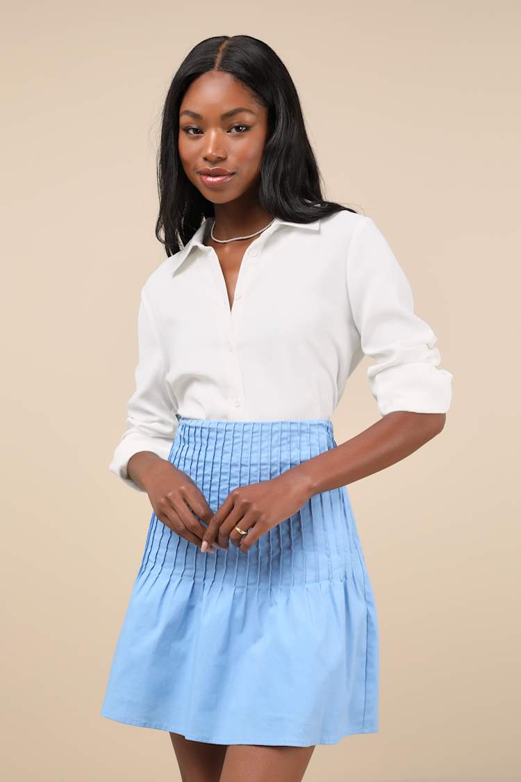 Blue Pintuck Skirt - High-Rise Mini Skirt - Pleated Mini Skirt - Lulus