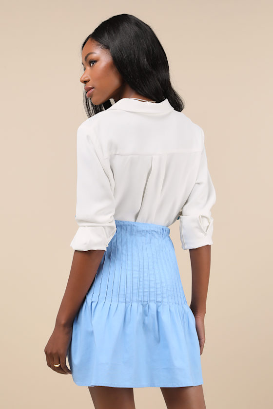 Lulus Exceptional Sweetie Blue Pintuck High-rise Mini Skirt In Blue