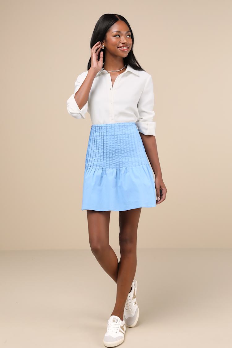 Exceptional Sweetie Blue Pintuck High-Rise Mini Skirt