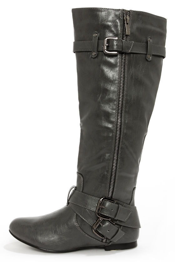 Cute Grey Z Boots - Belted Boots - Riding Boots - $41.00 - Lulus