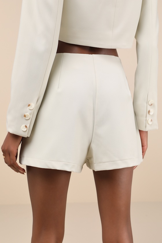 Lulus Suit 'em Up Beige High-waisted Skort In Beige