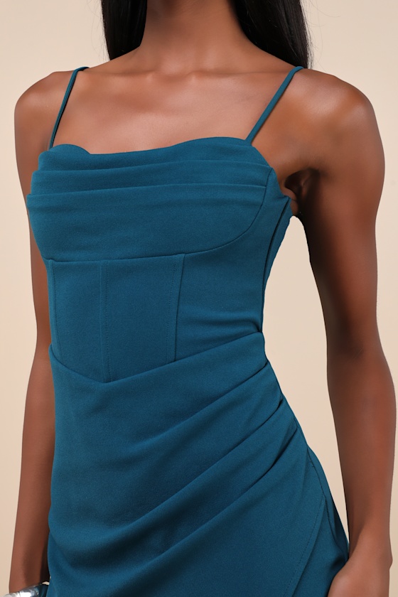 Always Turning Heads Dark Teal Bustier Tulip Midi Dress 5