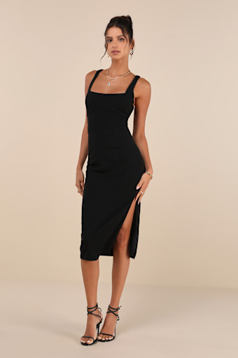 Vibrant Allure Black Square Neck Sleeveless Bodycon Midi Dress 3