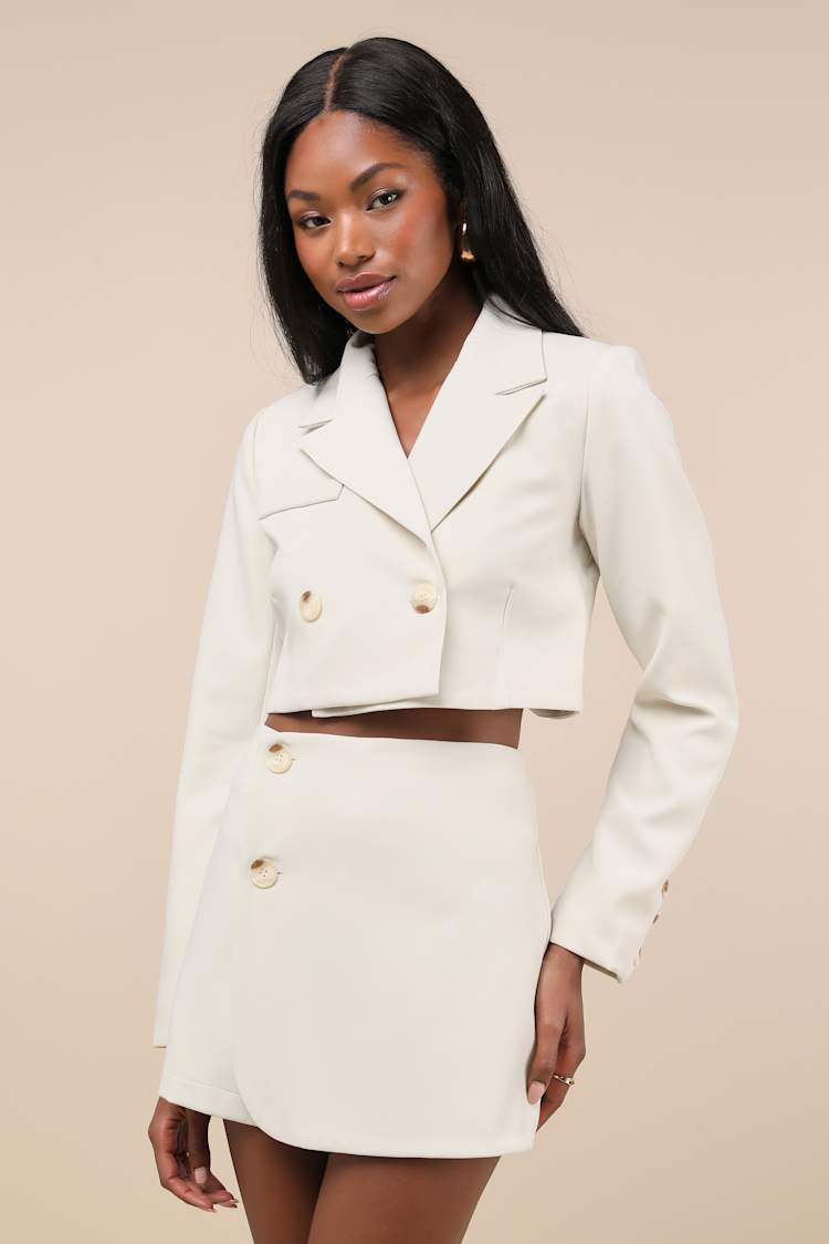 Cropped Blazer White Jacket Zara Woman Cropped Double Breasted