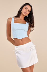 Dainty Luxury Ivory Satin Bow Micro Mini Skirt 2