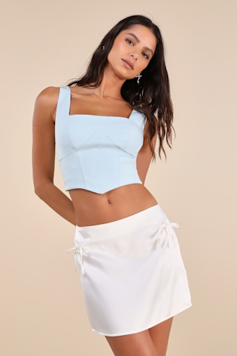 Dainty Luxury Ivory Satin Bow Micro Mini Skirt 2