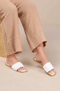 Brenner White Flat Square-Toe Slide Sandals 1