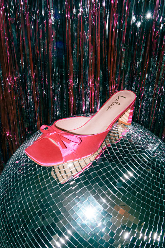 Hot Pink Satin Heels - Pink Bow Heels - High Heel Slide Sandals - Lulus