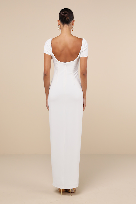Lulus Magnificent Impression White Square Neck Short Sleeve Maxi Dress In White
